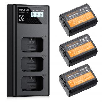 K&F Concept Confezione da 3 batterie NP-FW50 da 1100 mAh e caricatore LCD a 3 alloggiamenti aggiornato compatibile con Sony ZV-E10,Alpha A6000 A6300 A6400 A6500 A5100 A7 A7II A7R A7S A7SII RX10