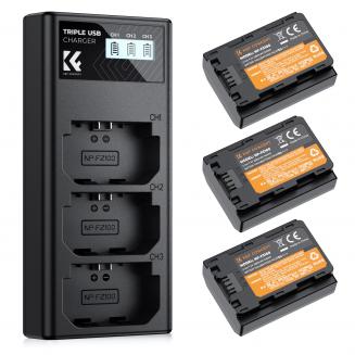 K&F CONCEPT NP-FZ100 (3 pezzi) 2280mAh e caricatore LCD a 3 slot per Sony A7 III A7 IV A7R IV A9 A6600 A7R3 A7S III/A7S3 Alpha 9 a9 II Alpha 9R A9R A9S FX3 FX30