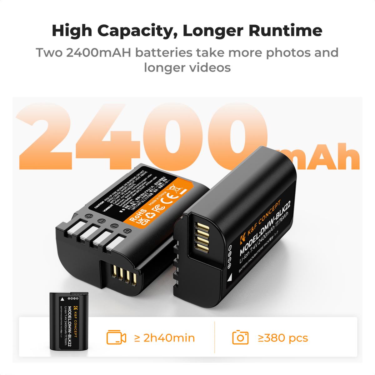 K&F Concept 2 Pack DMW-BLK22 Battery and Dual Slot Charger Set with LCD ...