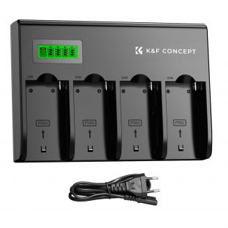 K&F Concept 4-Channel NP-F Battery Charger with LCD Display for Sony NP-F970, NP-F960, NP-F950, NP-F930, NP-F770, NP-F750, NP-F570, NP-F550 Camera Camcorder Battery Euro Plug