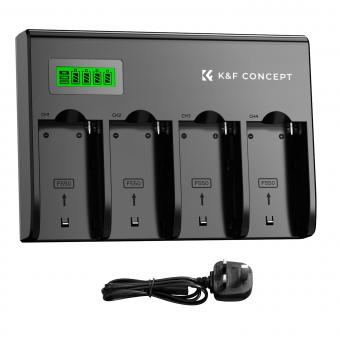 K&F Concept 4-Channel NP-F Battery Charger with LCD Display for Sony NP-F970, NP-F960, NP-F950, NP-F930, NP-F770, NP-F750, NP-F570, NP-F550 Camera Camcorder Battery UK Plug