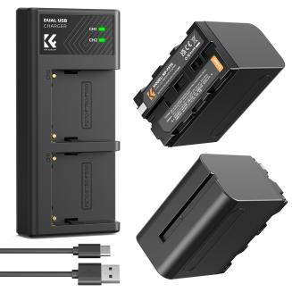 K&F Concept 2 Pack NP-F970 Battery with LED Charger, Compatible with Sony NP-F550 F570 F750 F770 F930 F950 F960 F970, High-Power LED Lights, Monitors, Camera Sliders, and More