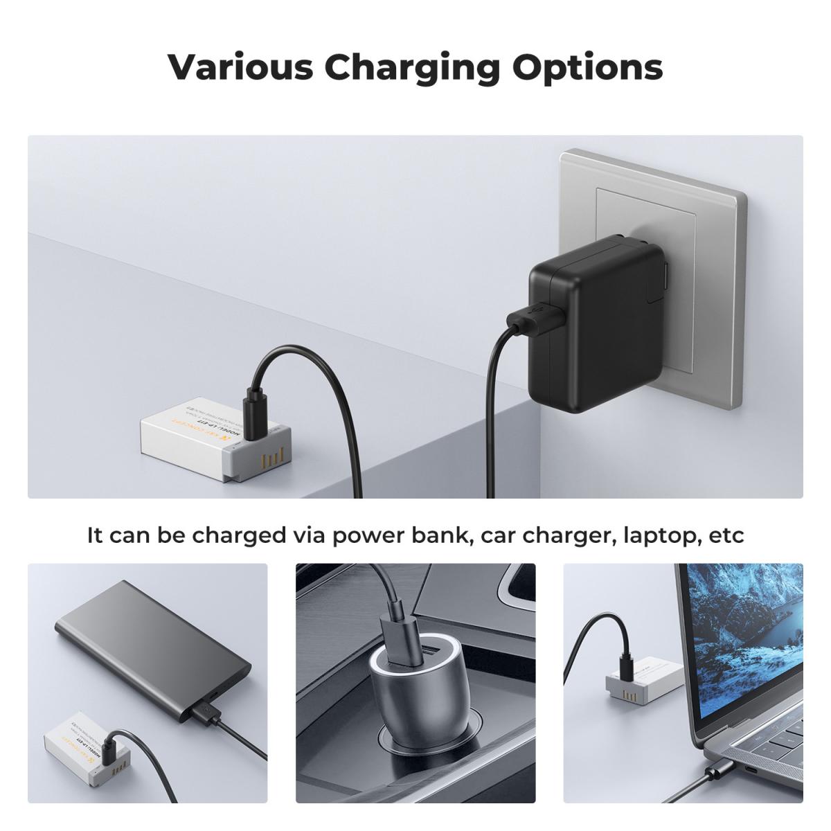 K&F Concept 2-Pack LP-E17 Bateria z USB C Szybkie ładowanie do Canon EOS R10, R8, R50, Rebel T8i, T7i, T6i, T6s, SL2, SL3, EOS M3, M5, M6, EOS 200D, 77D, 750D, 760D, 800D, 8000D