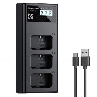K&F Concept NP-FW50 Caricabatterie 3-Slot ZV-E10 Caricabatterie con display LCD per fotocamere Sony A6400 A6600 ZV-E10 A7 A7ii