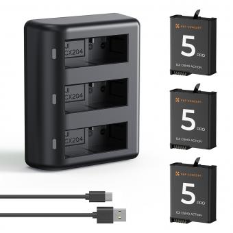 K&F Concept Osmo Action 5 Pro/4/3 Akku-Ladegerät, 3-Pack 2100mAh Action 5 Pro Akkus & 3-Slot Schnellladegerät Kompatibel mit DJI OSMO Action 5 Pro, Osmo Action 4, Osmo Action 3, DJI Osmo 360