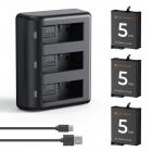Chargeur de batterie K&F Concept pour Osmo Action 5 Pro/4/3, pack de 3 batteries 2100 mAh Action 5 Pro et chargeur rapide 3 emplacements, compatible avec DJI OSMO Action 5 Pro, Osmo Action 4 et Osmo Action 3