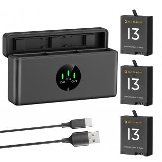 Batteria K&F Concept Hero 13, confezione da 3 batterie Enduro Hero 13 e caricabatterie rapido aggiornato compatibile con la videocamera GoPro Hero 13 nera