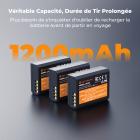 Pack de 3 batteries K&F Concept LP-E10 et chargeur LCD amélioré pour appareils photo Canon Rebel T7, EOS Rebel T7 T6 T5 T100, Kiss X50 X70 X80 X90, EOS 1100D 1200D 1300D 1500D 2000D
