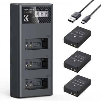 K&F Concept Canon LP-E12 Kamera-Akku 1100mAh, Dreifach-Power, Dreifach-Slot LCD-Ladegerät-Kit, Kompatibel mit Canon EOS M, M2, M10, M50, M50 Mark II, M1 M100, M200, PowerShot SX70 HS, Rebel SL1