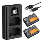 Batterie K&F Concept LP-E6P 2400 mAh (lot de 2) et chargeur USB double emplacement, compatible avec les appareils photo EOS R5 Mark II, R5, R62, R6 et R7