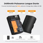 Batterie K&F Concept LP-E6P 2400 mAh (lot de 2) et chargeur USB double emplacement, compatible avec les appareils photo EOS R5 Mark II, R5, R62, R6 et R7