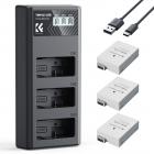 K&F Concept LP-E8 AKKU (3 pezzi) 1200mAh e caricatore LCD a 3 slot, Compatibile con Canon EOS Rebel T3i, T2i, T4i, T5i, EOS 600D, 550D, 650D, 700D, Kiss X5, Kiss X4, Kiss X6