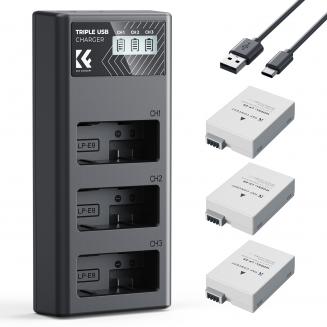K&F Concept LP-E8 AKKU (3 pezzi) 1200mAh e caricatore LCD a 3 slot, Compatibile con Canon EOS Rebel T3i, T2i, T4i, T5i, EOS 600D, 550D, 650D, 700D, Kiss X5, Kiss X4, Kiss X6 K&F Concept LP-E8 AKKU (3 pezzi) 1200mAh e caricatore LCD a 3 slot, Compatibile con Canon EOS Rebel T3i, T2i, T4i, T5i, EOS 600D, 550D, 650D, 700D, Kiss X5, Kiss X4, Kiss X6
