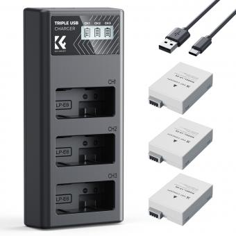 K&F Concept 3-Pack LP-E8 Battery and Upgraded LCD Charger Compatible with Canon EOS Rebel T2i, T3i, T4i, T5i, 550D, 600D, 650D, 700D, Kiss X4, Kiss X5, Kiss X6 Cameras