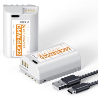 Batterie DMW-BLK22 2520 mAh, lot de 2, USB-C, charge complète en 2,5 h, compatible avec Panasonic LUMIX S5, S5II, GH6, GH5, G5 II, S5 IIX, GH7, S9, G9 II K&F CONCEPT