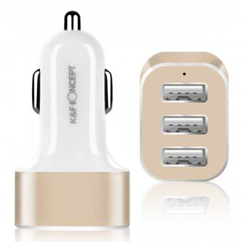 Beschoi Cargador de coche USB Cargador para vehículo Cargador USB de carga ultrarrápida (3 puertos tipo 3.4A) Ultracompacto Rápido Duradero iPhone6s / 6s Plus / 6/6 Plus / iPad / iPod / Android / Galaxy S6 / S6 Edge, etc. ( Blanco + dorado)