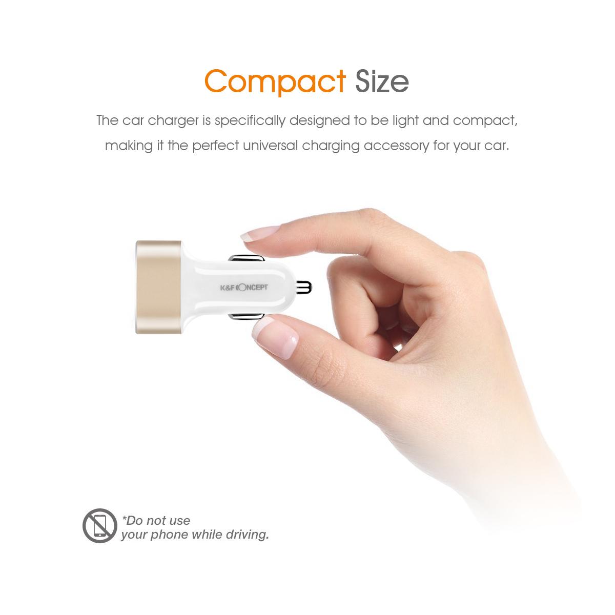 Beschoi Caricabatteria per auto USB Caricatore per veicolo Caricabatterie USB a carica ultrarapida (3 porte tipo 3,4 A) iPhone 6s / 6s Plus / 6/6 Plus / 6/6 Plus / iPad / iPod / Android / Galaxy S6 / S6 Edge ultra-compatto ecc. ( Bianco + dorato)