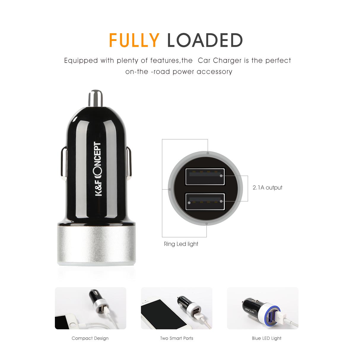 Beschoi USB Caricabatteria per auto Caricabatteria per auto Presa per sigari (2 porte tipo 2.1A) Caricabatterie USB compatibile con ricarica super veloce Durata ultra piccola Durata rapida iPhone6s / 6s Plus / 6/6 Plus / iPad / iPod / Android / Galaxy S6