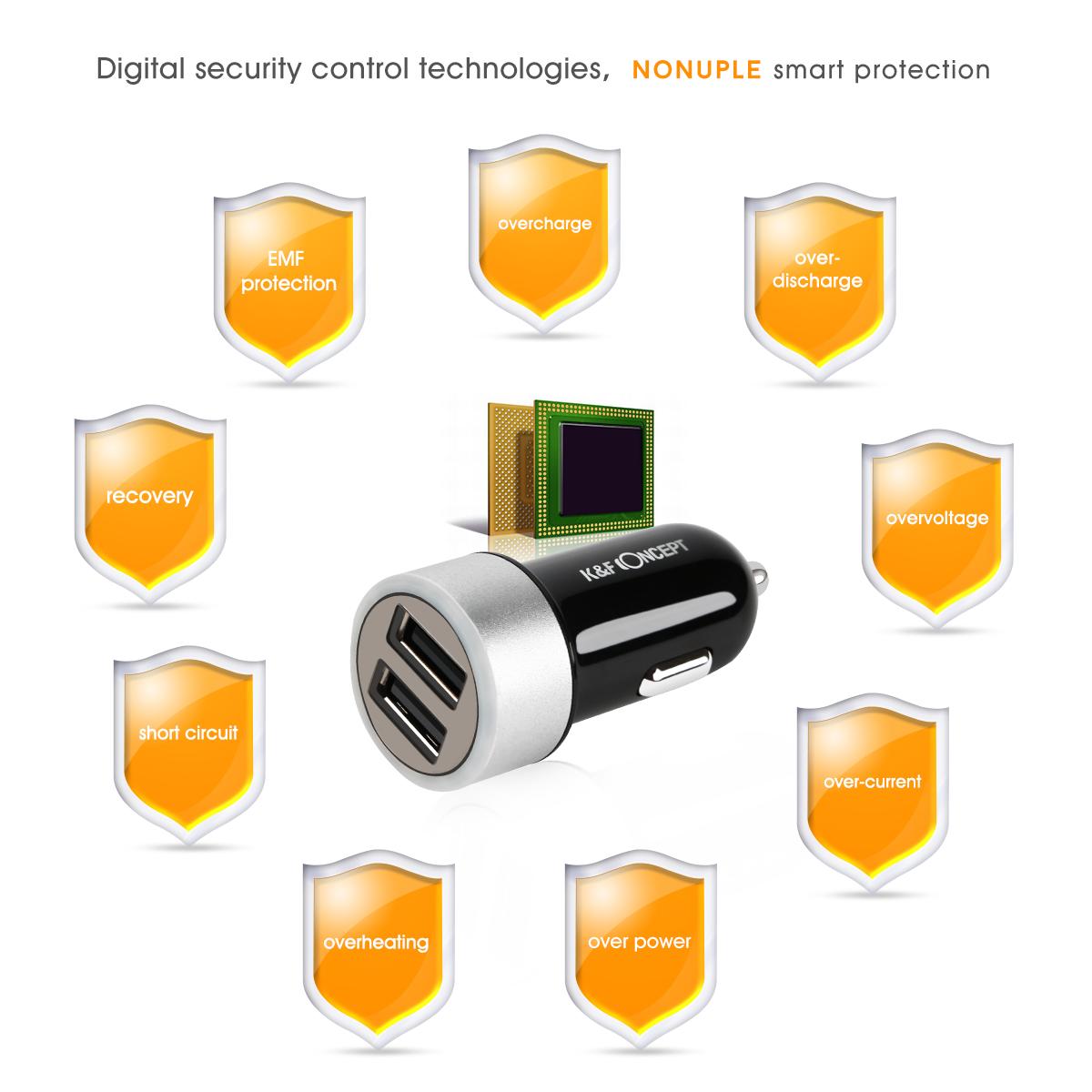 Beschoi USB Caricabatteria per auto Caricabatteria per auto Presa per sigari (2 porte tipo 2.1A) Caricabatterie USB compatibile con ricarica super veloce Durata ultra piccola Durata rapida iPhone6s / 6s Plus / 6/6 Plus / iPad / iPod / Android / Galaxy S6