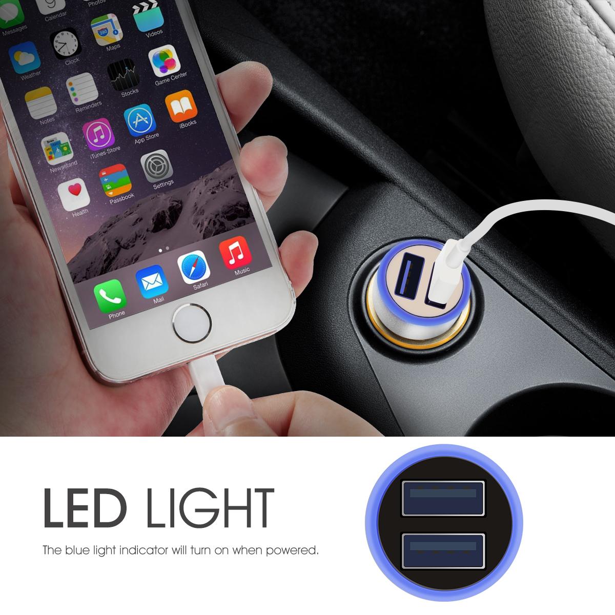 Beschoi USB Caricabatteria per auto Caricabatteria per auto Presa per sigari (2 porte tipo 2.1A) Caricabatterie USB compatibile con ricarica super veloce Durata ultra piccola Durata rapida iPhone6s / 6s Plus / 6/6 Plus / iPad / iPod / Android / Galaxy S6