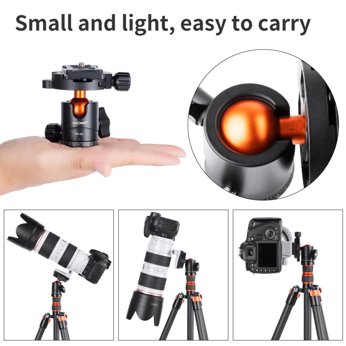 Professionele metalen statiefkogelkop 360 graden roterend panoramisch met 1/4 &quot;schroefdraad en verwijderbare snelkoppelingsplaat, geschikt voor alle spiegelreflexcamera's. Onderste 3/8 schroefgat voor montage van de statiefkop op een statief, mon