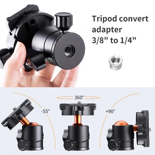 BEXIN Mini Ball Head 360 Degree Fluid Rotation Tripod Ballhead Tabletop Tripod Stand Adapter Panoramic Photography Head with Quick Release Plate&1/4 Screw for Camera Tripod Monopod Stand 