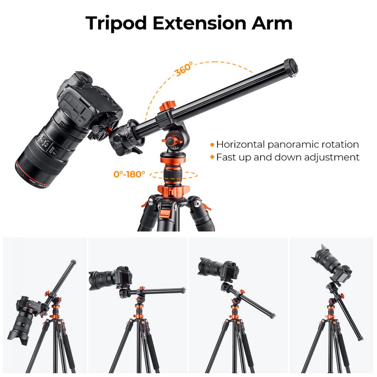 Tripod Extension Arm, K&F Concept 32 cm Tripod Boom Arm Tripod Tilt Arm