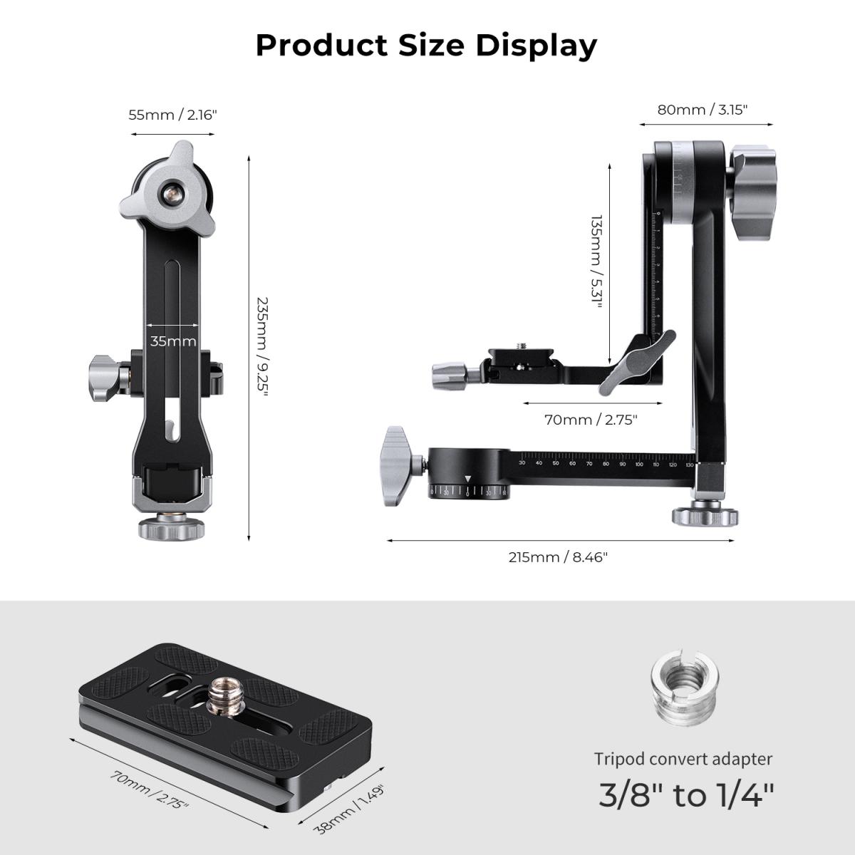 Stativ kardanhode CNC aluminiumslegering Heavy Duty 360° panoramahode med 1/4 tomme Arca-type hurtigutløserplate, lastekapasitet opp til 33lbs/15kg for DSLR-kameraer