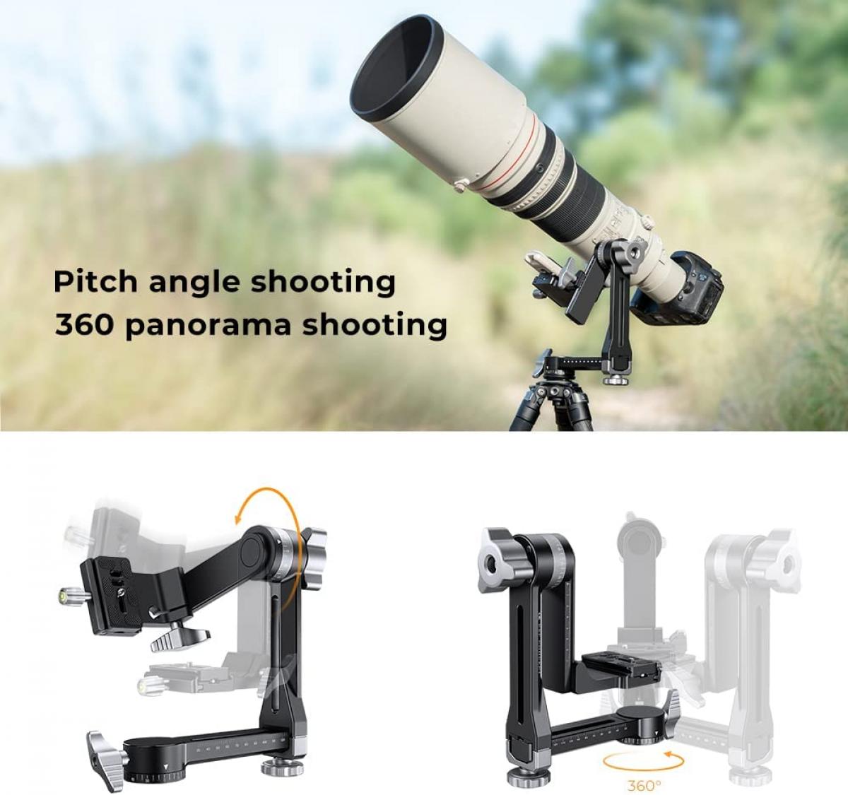 Stativ kardanhode CNC aluminiumslegering Heavy Duty 360° panoramahode med 1/4 tomme Arca-type hurtigutløserplate, lastekapasitet opp til 33lbs/15kg for DSLR-kameraer