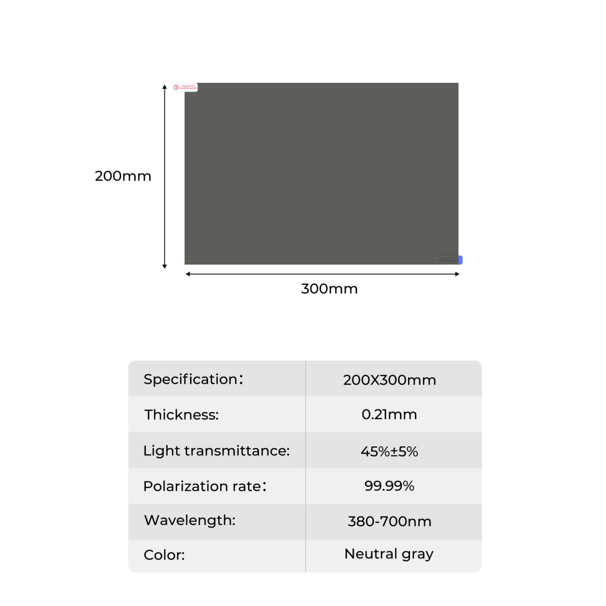 Polarize Film 300*200mmX1, film kazıyıcılı, iki torba kuru ve ıslak bez alkol torbası, ambalajlı