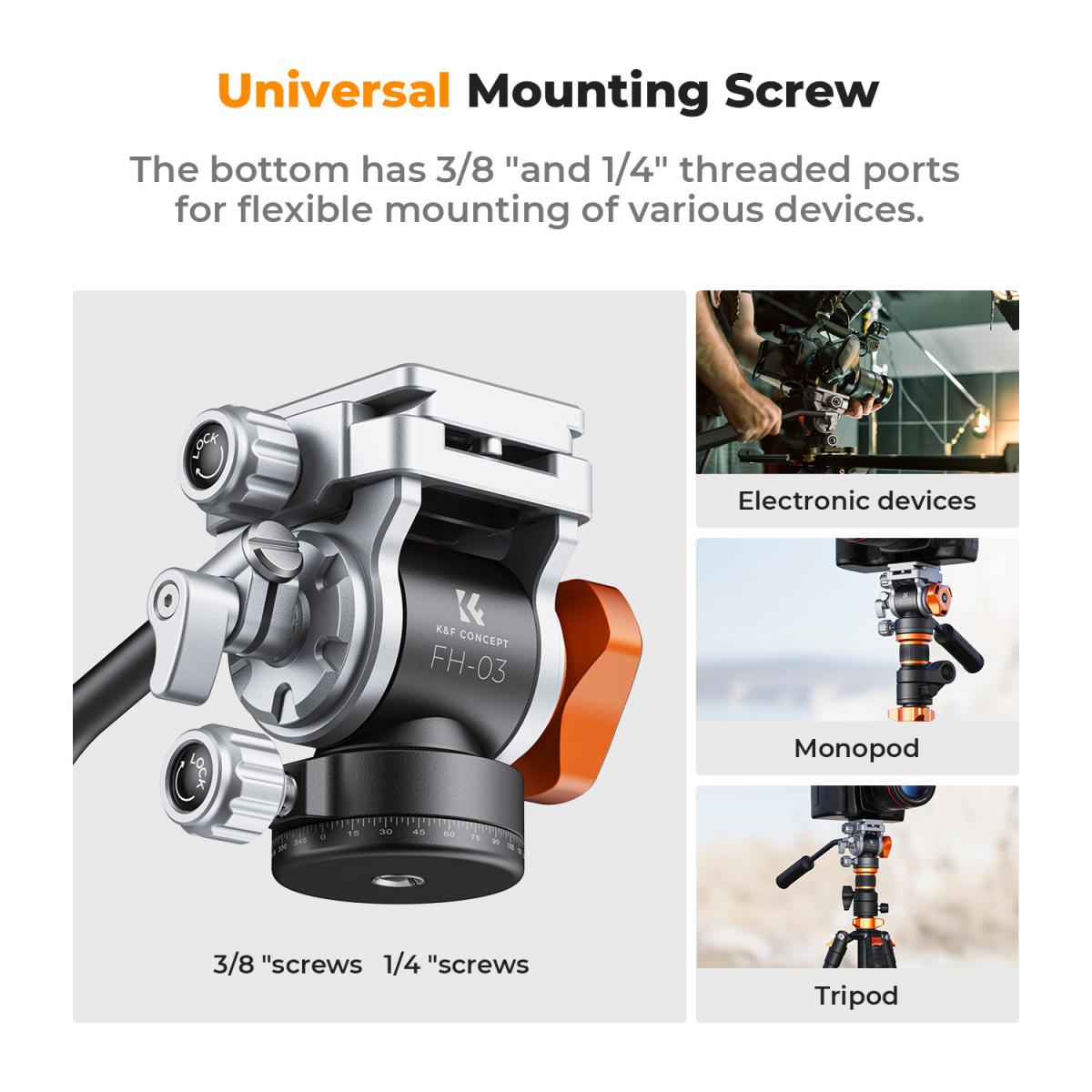 Video Fluid Head Stativhode Maks belastning 11lb/5kg, Silkemyk, Stabil Tripod Fluid Head for panorering og tilt, Arca Swiss-kompatibel væskehodefeste FH-03