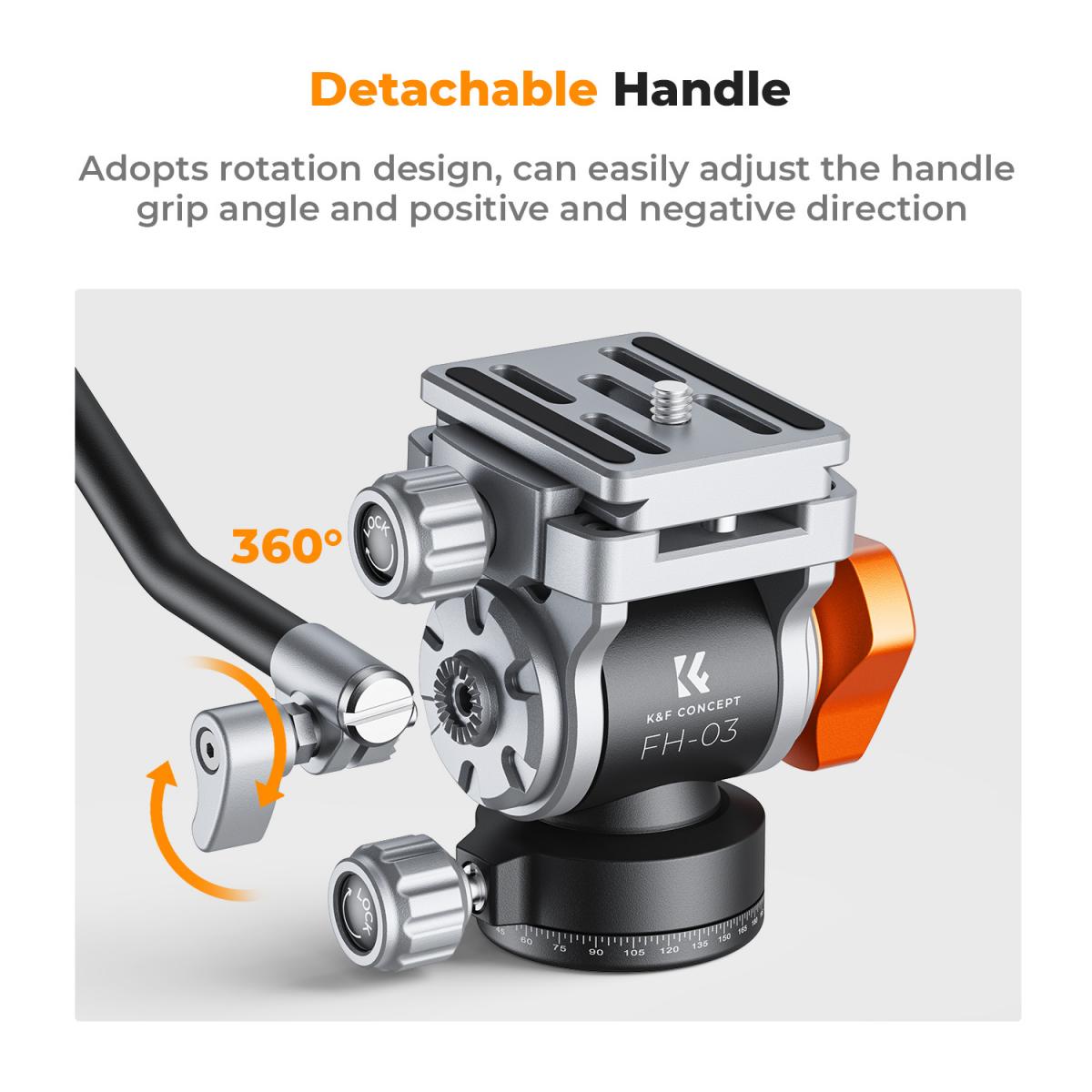 Video Fluid Head Stativhode Maks belastning 11lb/5kg, Silkemyk, Stabil Tripod Fluid Head for panorering og tilt, Arca Swiss-kompatibel væskehodefeste FH-03