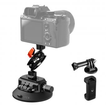 K&F Concept 4.5 Zoll Saugnapfhalterung mit Doppelkugelkopf Magic Arm, Saugnapf Kamerahalterung 3/8 Zoll-auf-1/4 Zoll Adapterschraube Handyklemme MS45 Gopro-Adapterzubehör