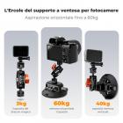 Supporto per telecamera a ventosa da 4,5" con braccio magico a doppia testa sferica, morsetto per telefono cellulare, accessori adattatore GoPro, vite adattatore da 3/8" a 1/4", MS45
