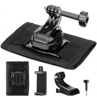 Sangle de fixation pour sac à dos K&F Concept compatible avec GoPro Hero 13/12/11/10/9/8/7/6/5/4 Noir, Session, compatible avec DJI Osmo Action 5 Pro/4/3 et autres caméras d'action, rotation à 360°
