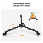 2-teilige Beine mit Schnallenverriegelungssystem, präzise Skalenmarkierungen. Einstellbare Basisbreite für Stativgröße mit Schnalle und Knopfverriegelung.