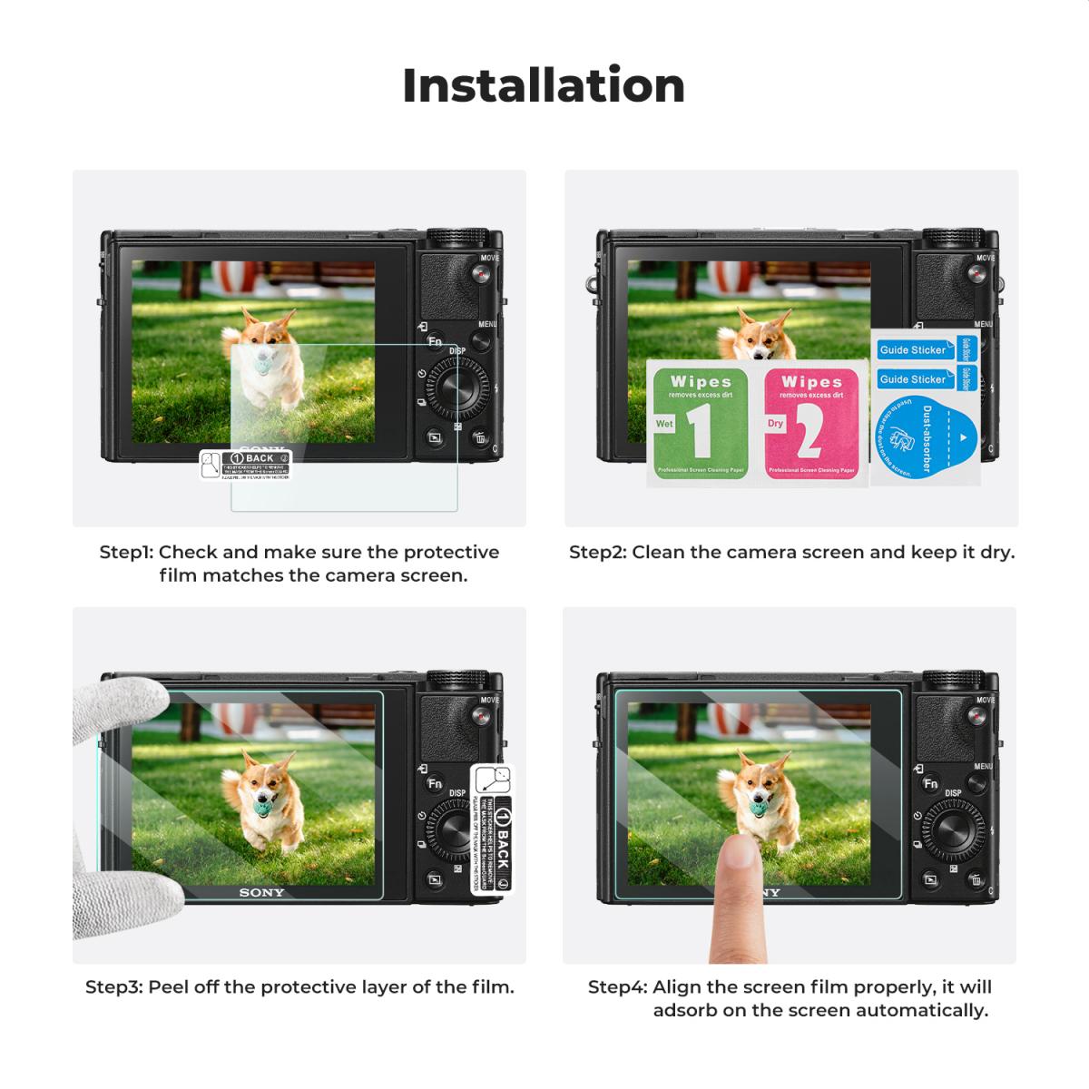 K&F Concept Displayschutzfolie*3 + Blitzschuh-Wasserwaage*3 + Staubsaugertuch*1 für Sony RX100M7-Kameras