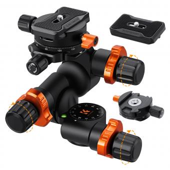K&F Concept 3-Wege-Neiger, GD-3W PRO Geared Tripod Head, Aluminum Alloy Getriebeneiger für Kamerastative, Fotozubehör für Content Creation, Professionelle Fotografie