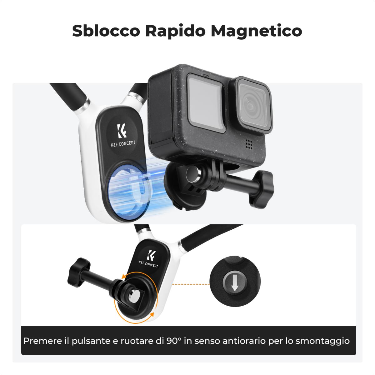 K&F Concept Supporto magnetico da collo per telecamera d'azione