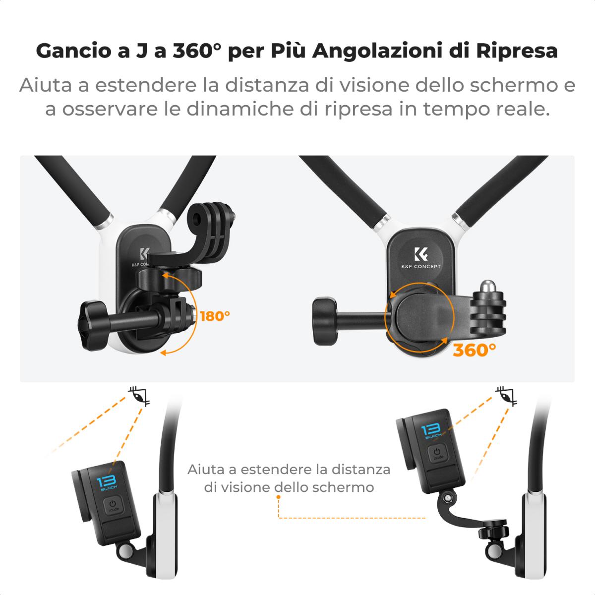 K&F Concept Supporto magnetico da collo per telecamera d'azione