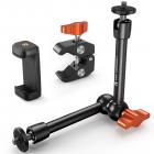 Braccio magico da 9,8" con Super Clamp e clip per telefono, kit di morsetti per braccio magico con vite filettata da 1/4" e 3/8", braccio articolato con attacco a morsetto Cold Shoe per monitor, luce LED, webcam, action camera