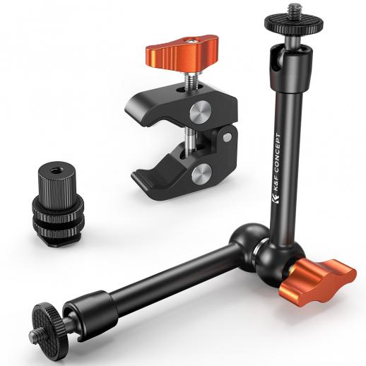 Braccio magico da 9,8" con Super Clamp e giunto Cold Boot, kit di morsetti per braccio magico con vite filettata da 1/4" e 3/8", braccio articolato con frizione e supporto per morsetto Cold Shoe per monitor, luce LED, webcam, action camera