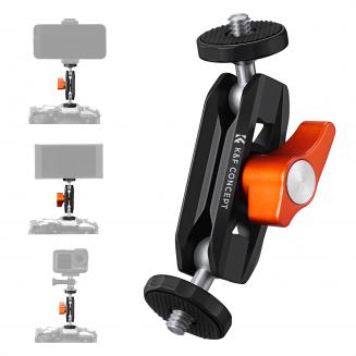 K&F Concept Braccio a Doppia Sfera, Mini Braccio Snodabile con Vite 1/4"-20, Testa a Sfera Girevole 360°, Brazo in Lega di Alluminio per Montaggio Fotocamera, Luce, Microfono, Monitor