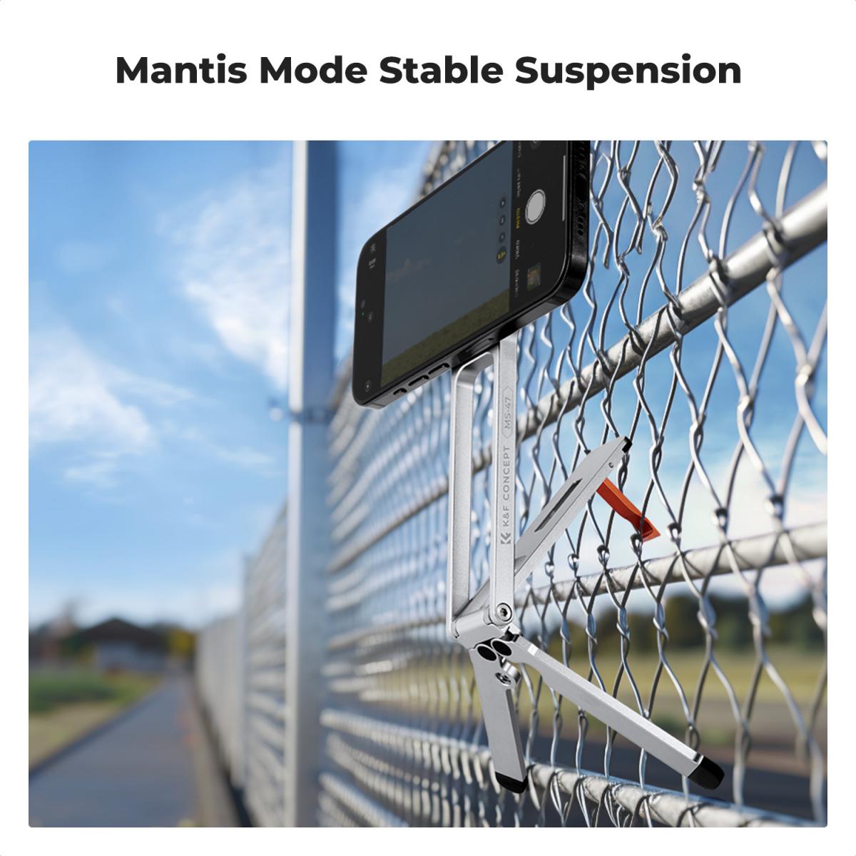 K&F CONCEPT Magnetiskt Telefonstativ, 23N Starkt Magnetiskt Ministativ Aluminiumlegering Fickselfiepinne, Magsäker Telefonhållare Kompatibel med iPhone 17 16 15 14 13 12-serien (Silver)