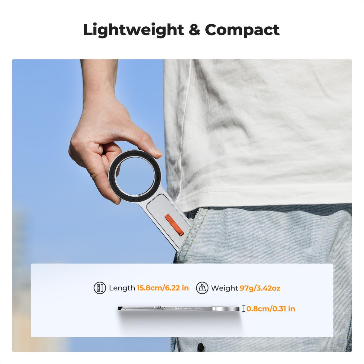 K&F CONCEPT Magnetiskt Telefonstativ, 23N Starkt Magnetiskt Ministativ Aluminiumlegering Fickselfiepinne, Magsäker Telefonhållare Kompatibel med iPhone 17 16 15 14 13 12-serien (Silver)