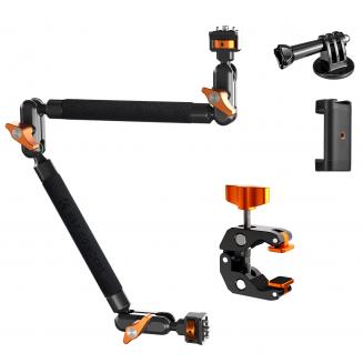 K&F CONCEPT Magic Arm Kit 22" con Morsetto, Braccio Magico per Telefono, Action Cam, Luce LED, Microfono