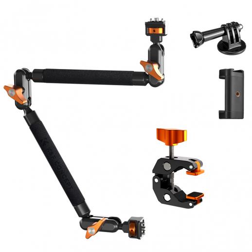 K&F CONCEPT Magic Arm Kit 22" con Morsetto, Braccio Magico per Telefono, Action Cam, Luce LED, Microfono