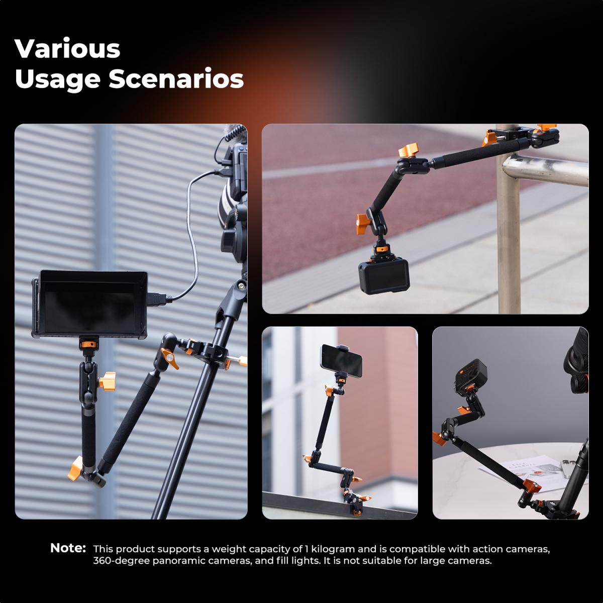 K&F CONCEPT Magic Arm Kit 22" con Morsetto, Braccio Magico per Telefono, Action Cam, Luce LED, Microfono