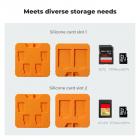 Estuche transparente de doble cara para tarjetas de memoria con ranuras personalizables, resistente al agua y a los golpes, para 2 tarjetas CF-A, 2 tarjetas SD y 8 tarjetas Micro SD/TF. Incluye cordón naranja.
