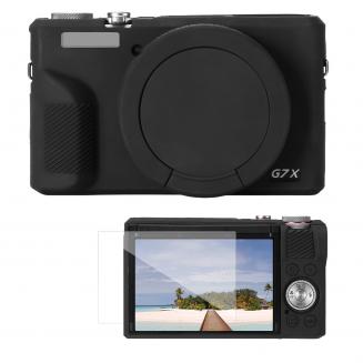 Funda protectora de silicona para Canon G7X III con protector de pantalla, antiarañazos, resistente a golpes, suave, color negro